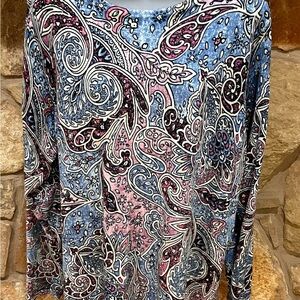 Chico’s Light-Weight Paisley Sweater Chico’s 2X Pullover Blue & Purple Shades